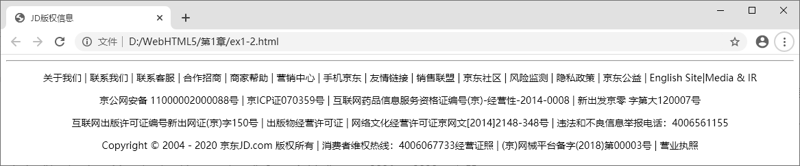 图 1-11 JD 网页脚的版权信息